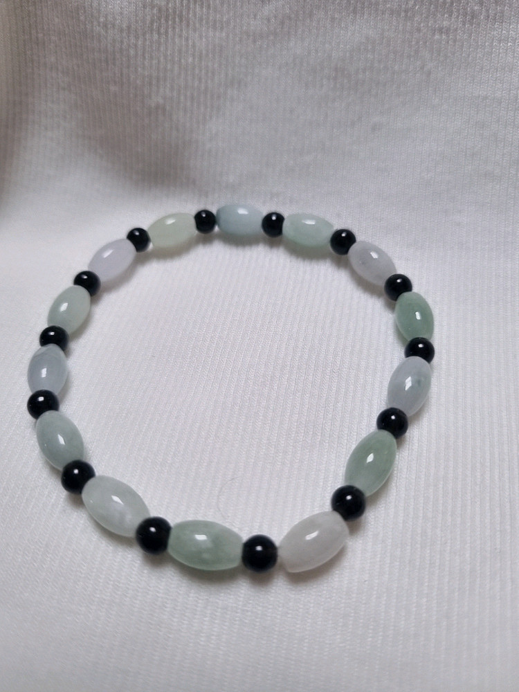 천연 버마산 옥&블랙 오닉스 원석 목걸이 팔찌 세트 이미지