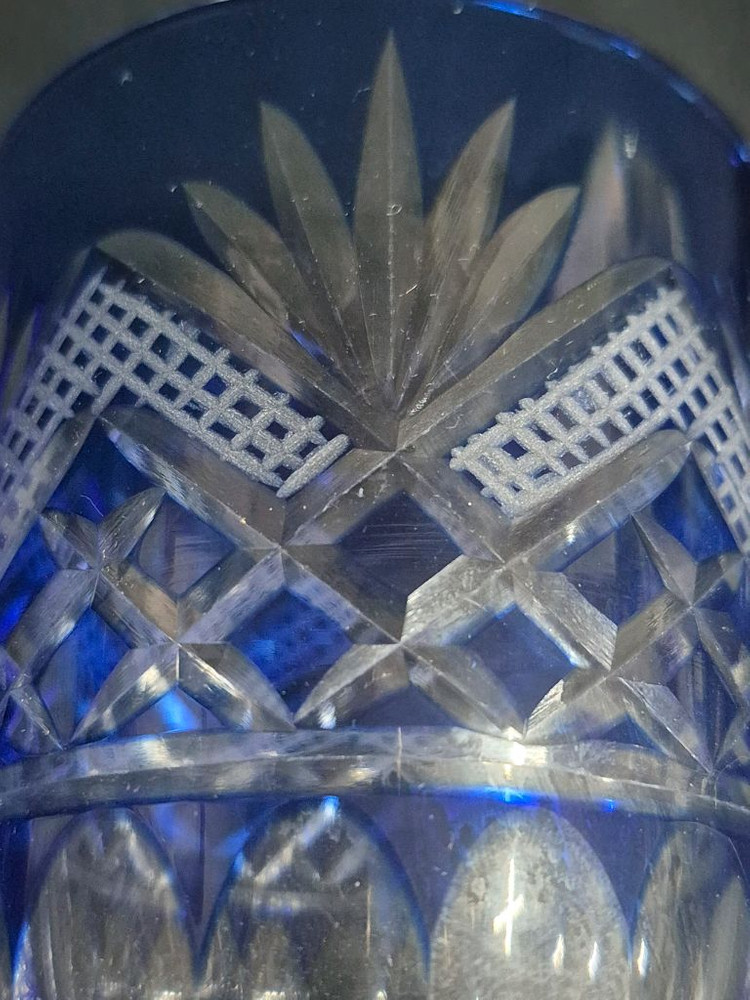 블루 커팅 유리 컵 그라스 2점 이미지