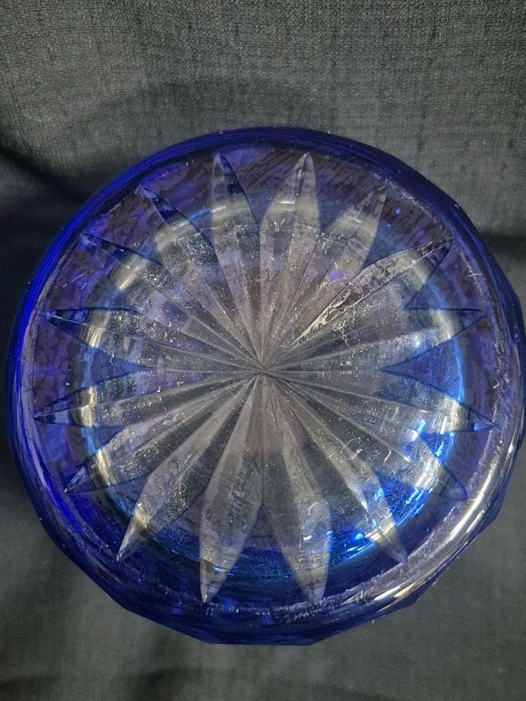 블루 커팅 유리 컵 그라스 2점 이미지