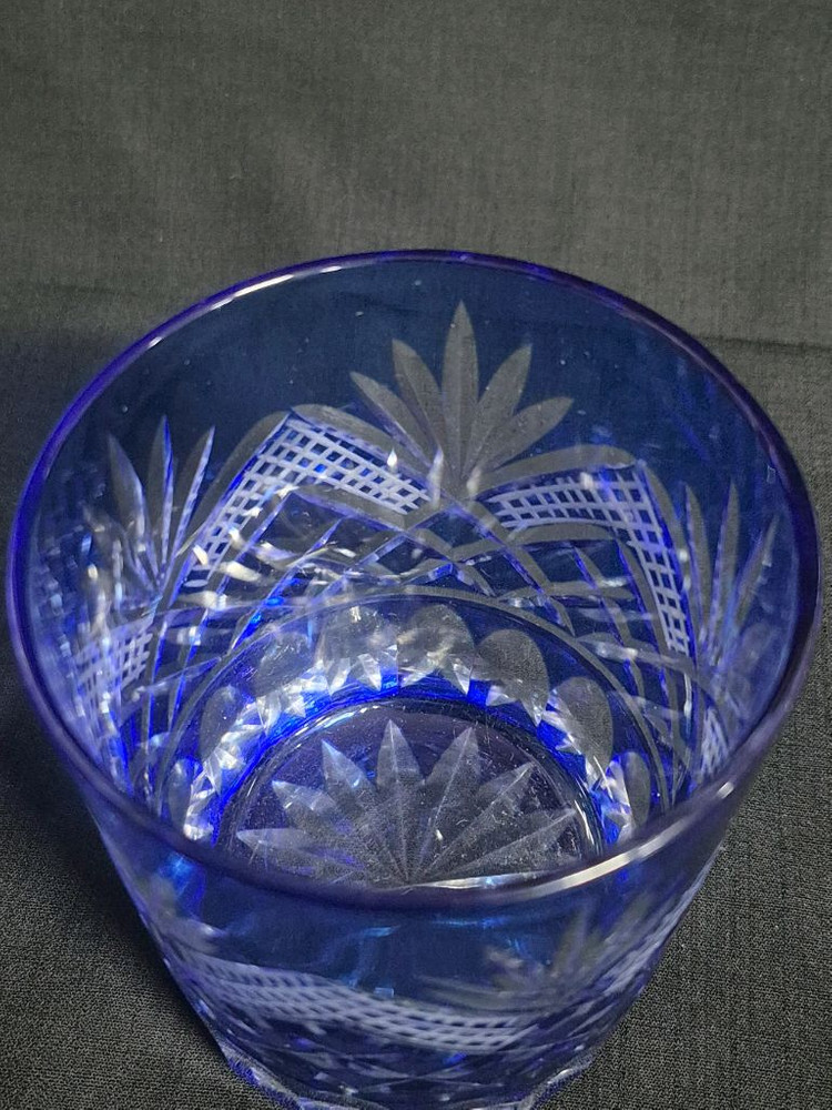 블루 커팅 유리 컵 그라스 2점 이미지