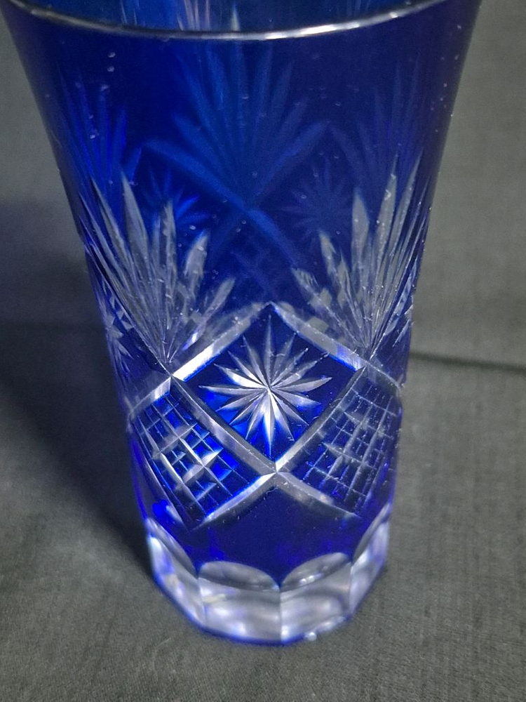 블루 커팅 유리 컵 그라스 2점 이미지