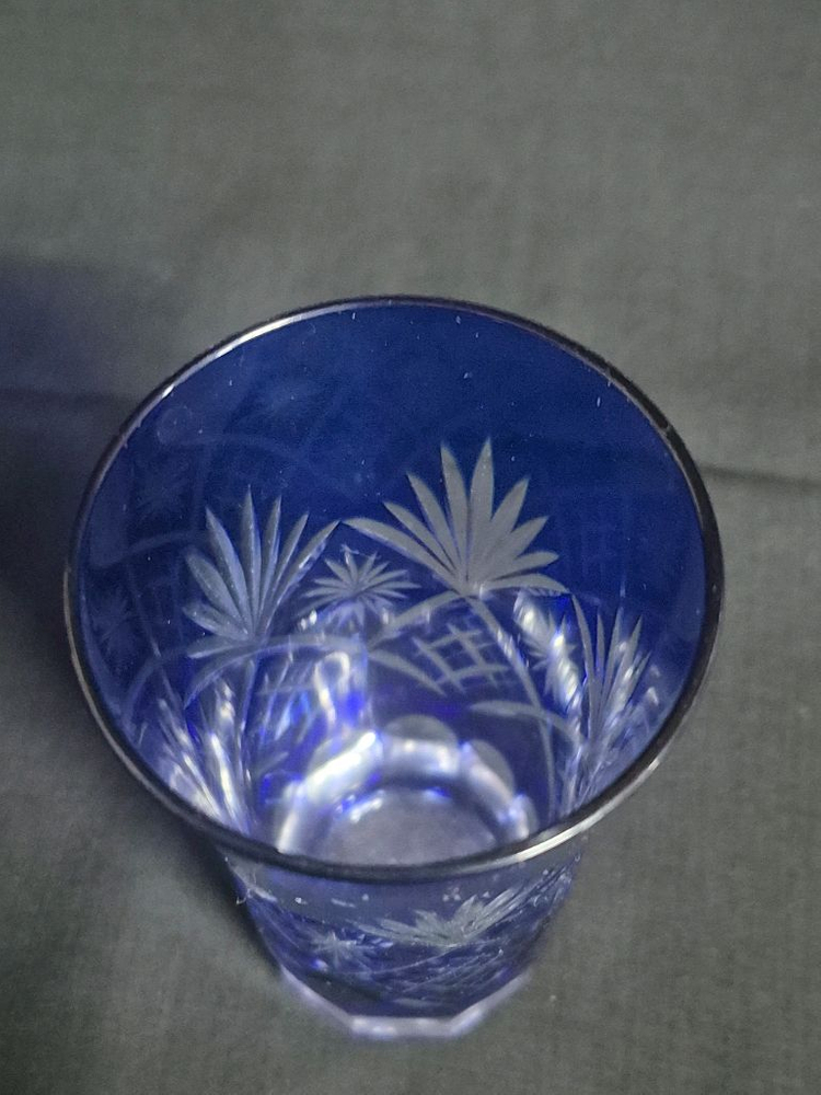 블루 커팅 유리 컵 그라스 2점 이미지