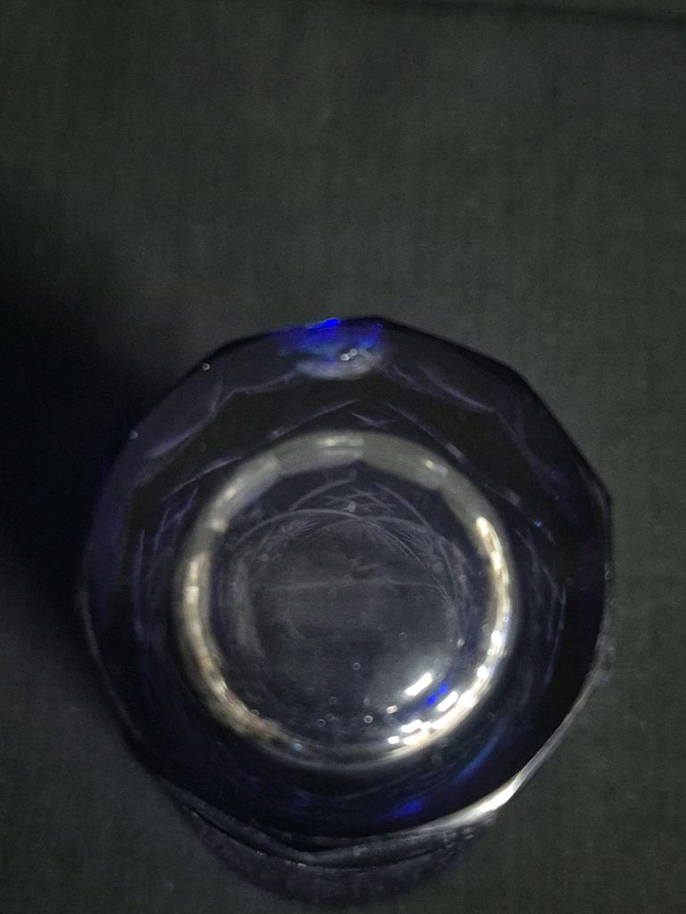 블루 커팅 유리 컵 그라스 2점 이미지