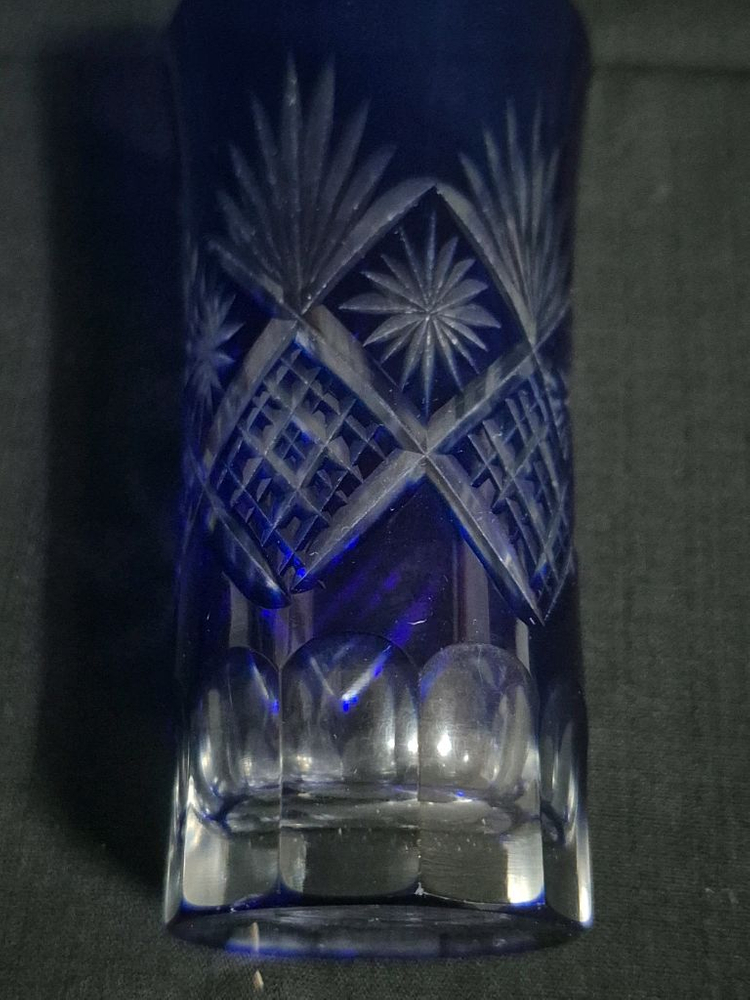 블루 커팅 유리 컵 그라스 2점 이미지