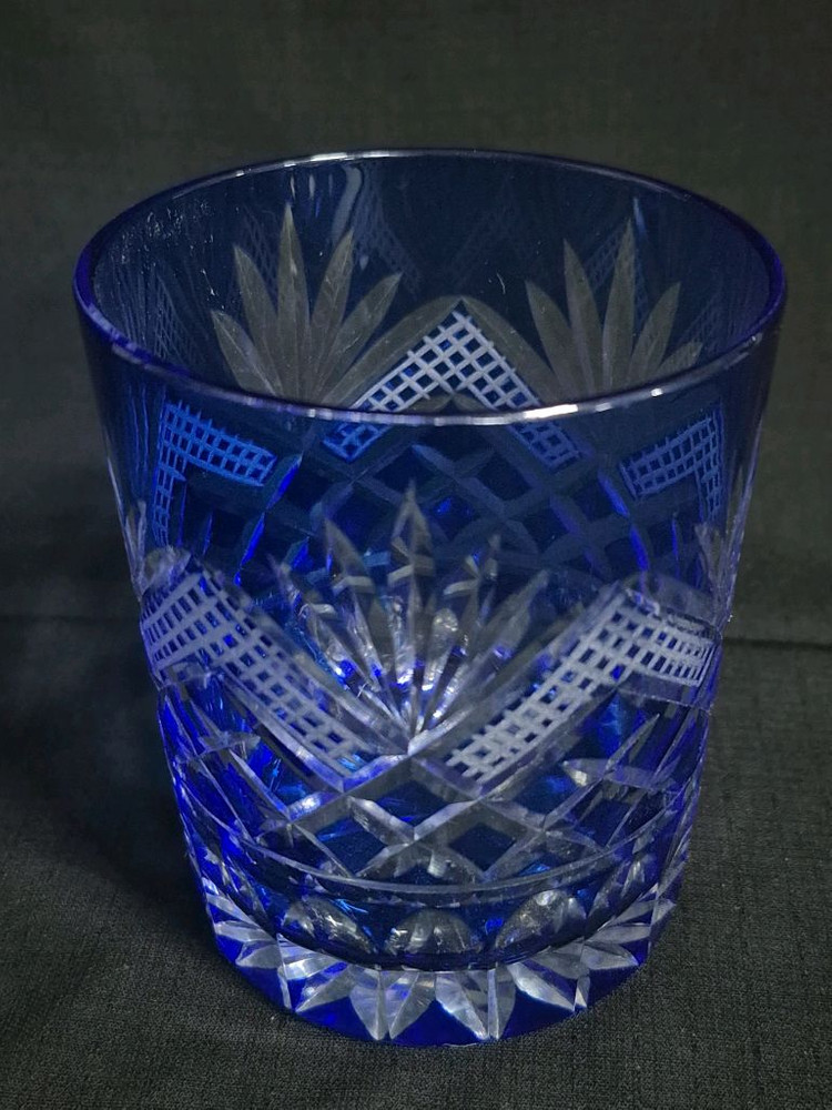 블루 커팅 유리 컵 그라스 2점 이미지