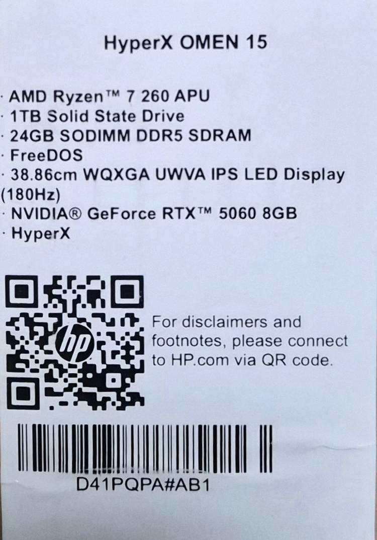 [미개봉]HP 2026 오멘15 24GB/1TB RTX5060 게이밍노트북 판매합니다 제품정보 HP 2026 오 이미지