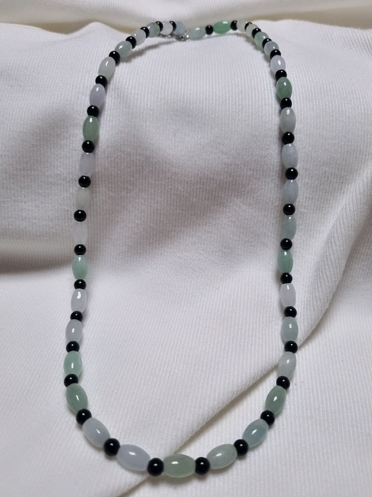 천연 버마산 옥&블랙 오닉스 원석 목걸이 이미지