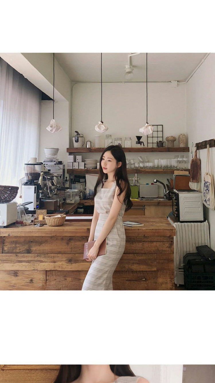 프롬데이원 체크 투피스 휴양지 코디 체크 스커트 아오이유우 롱스커트 롱치마 체크 나시 이미지