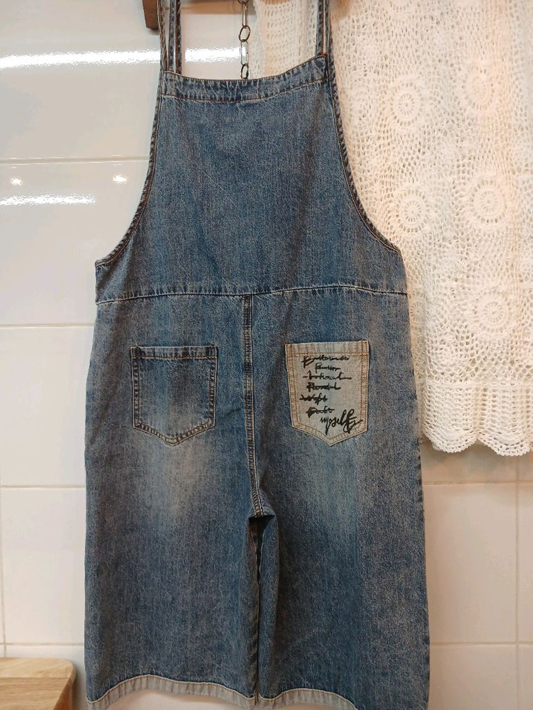 데님 반바지 멜빵바지 숏팬츠 M정도 이미지