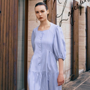 칼라거펠트 하늘색 린넨혼방 원피스 새상품 이미지
