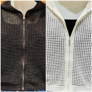 나무그림 그물 가디건 아이보리, 블랙 이미지