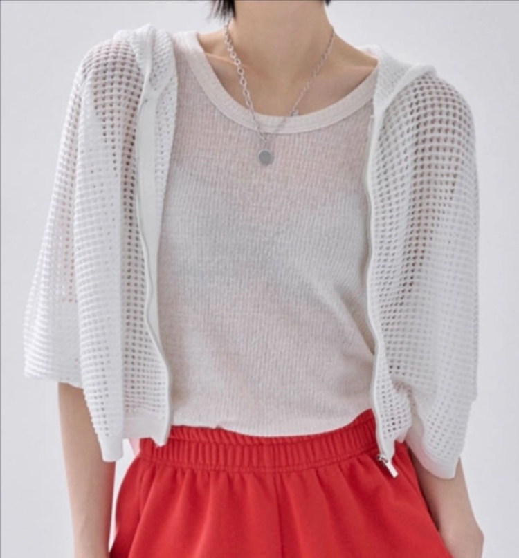 나무그림 그물 가디건 아이보리, 블랙 이미지
