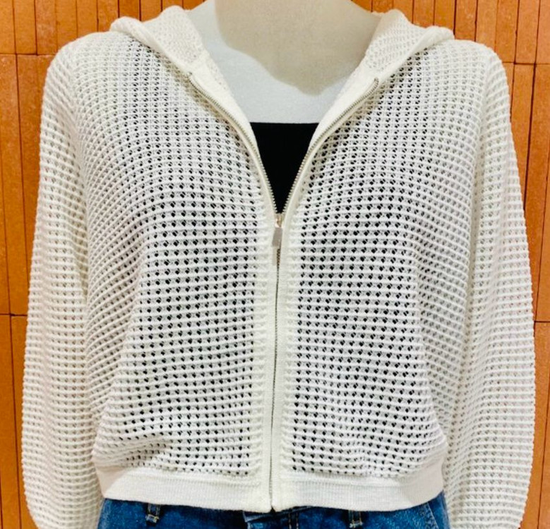 나무그림 그물 가디건 아이보리, 블랙 이미지
