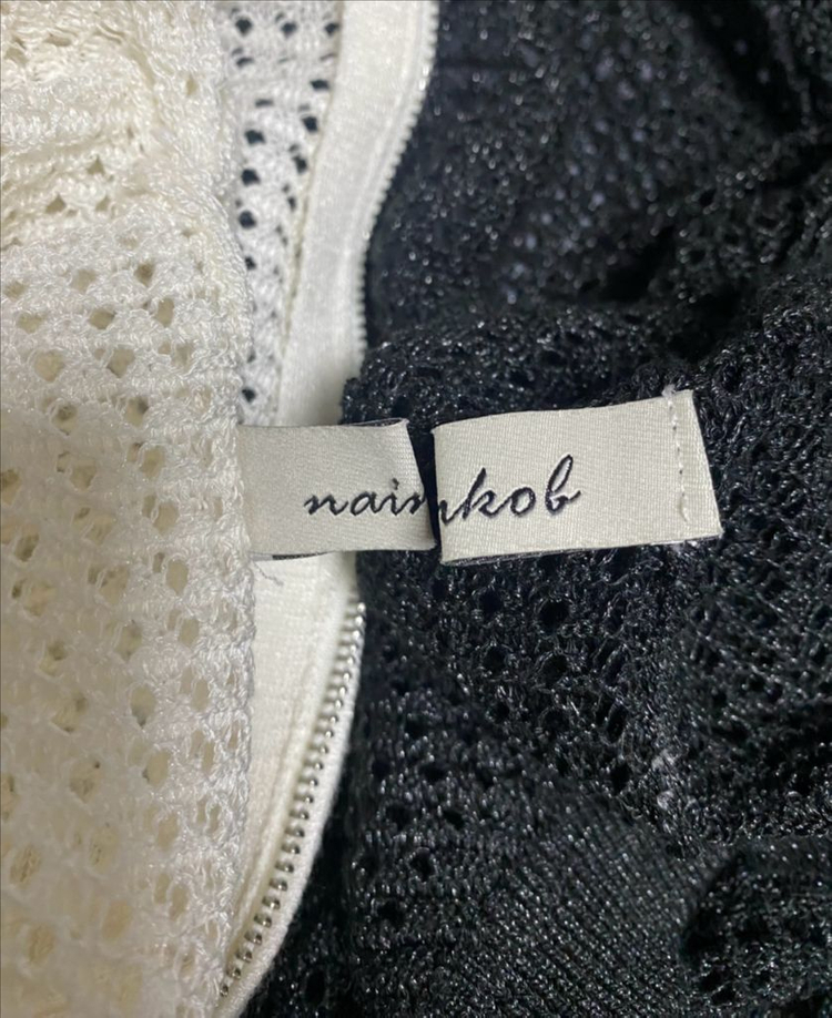 나무그림 그물 가디건 아이보리, 블랙 이미지