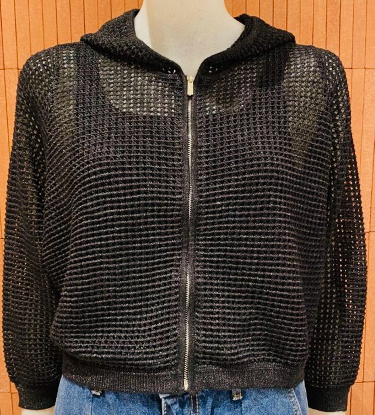 나무그림 그물 가디건 아이보리, 블랙 이미지