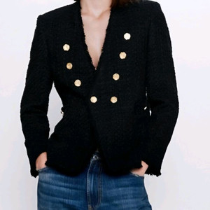 택 있는 새상품) 자라 블랙 트위드 자켓 이미지