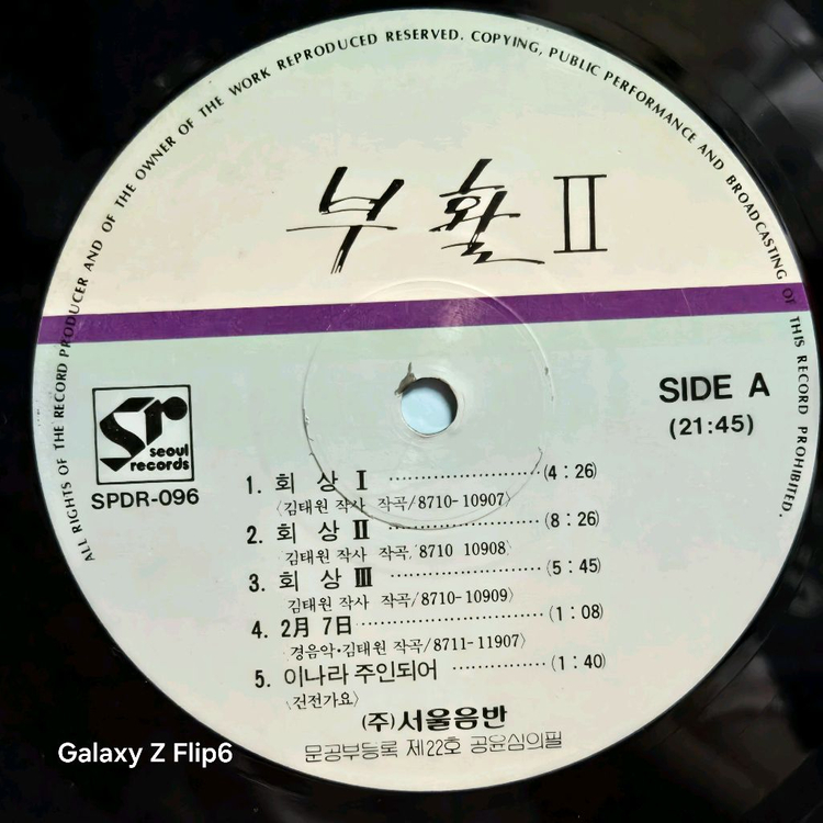 부활 2집 회상1.2.3 LP 음반 이미지