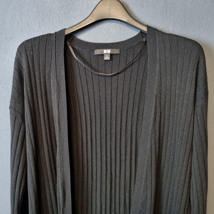 유니클로 여성 블랙 골지 롱 가디건 S 메이커광 이미지