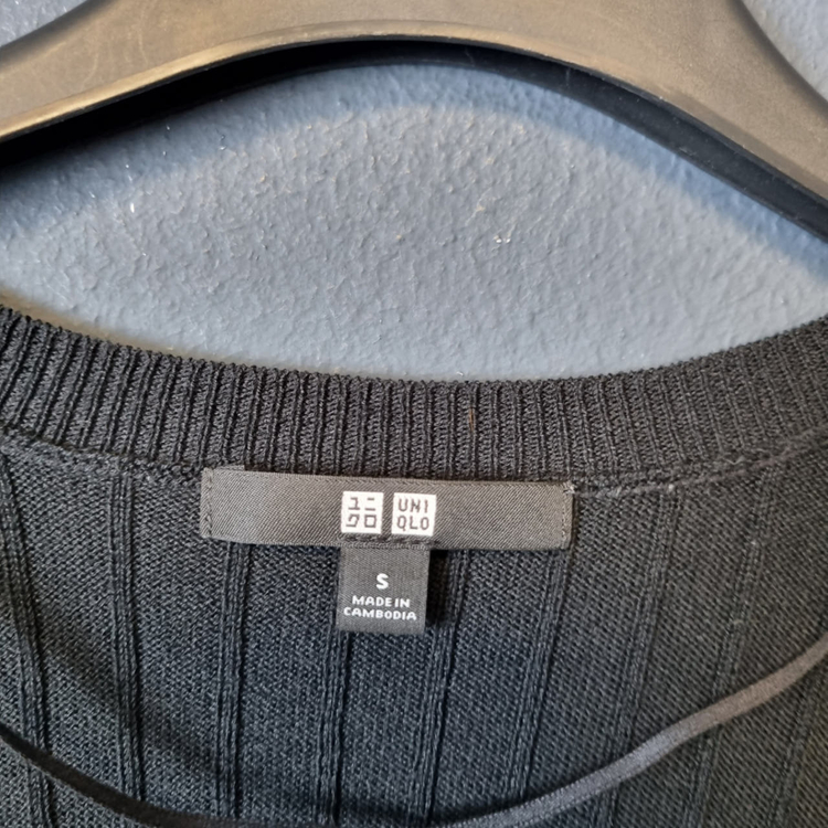 유니클로 여성 블랙 골지 롱 가디건 S 메이커광 이미지