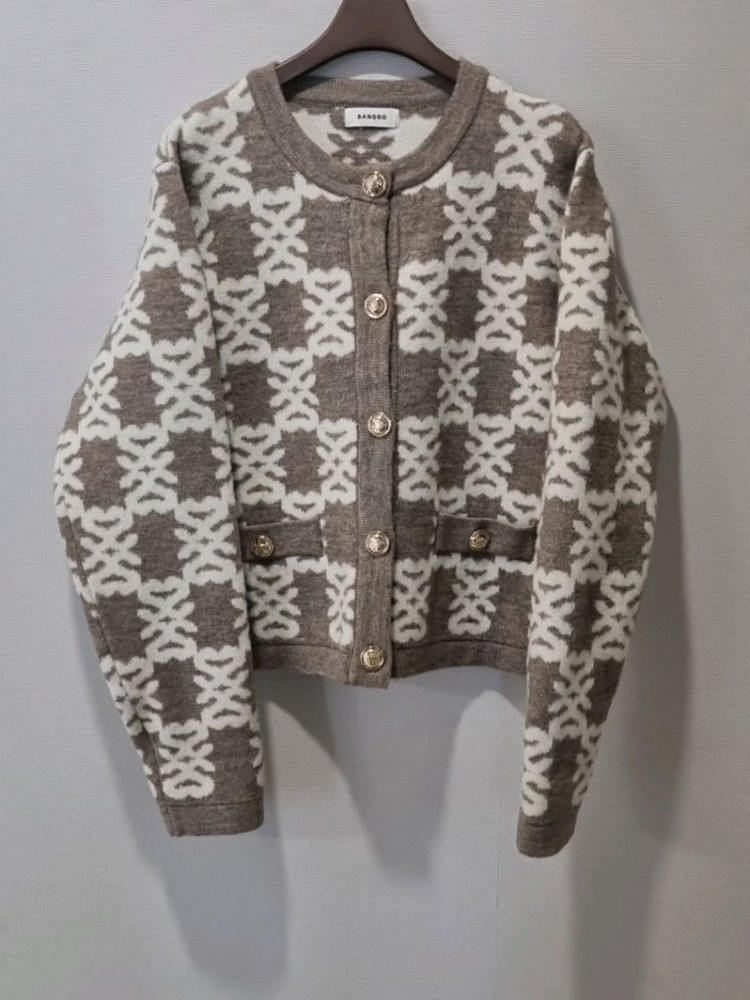 산드로 SANDRO 니트 가디건 2사이즈 자가드 패턴 금장버튼 이미지