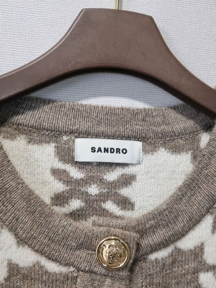 산드로 SANDRO 니트 가디건 2사이즈 자가드 패턴 금장버튼 이미지