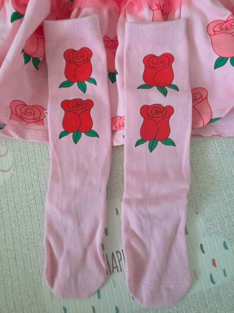 (미착용) 베베드피노 로즈 튜튜 프릴 원피스130+니삭스120세트 이미지