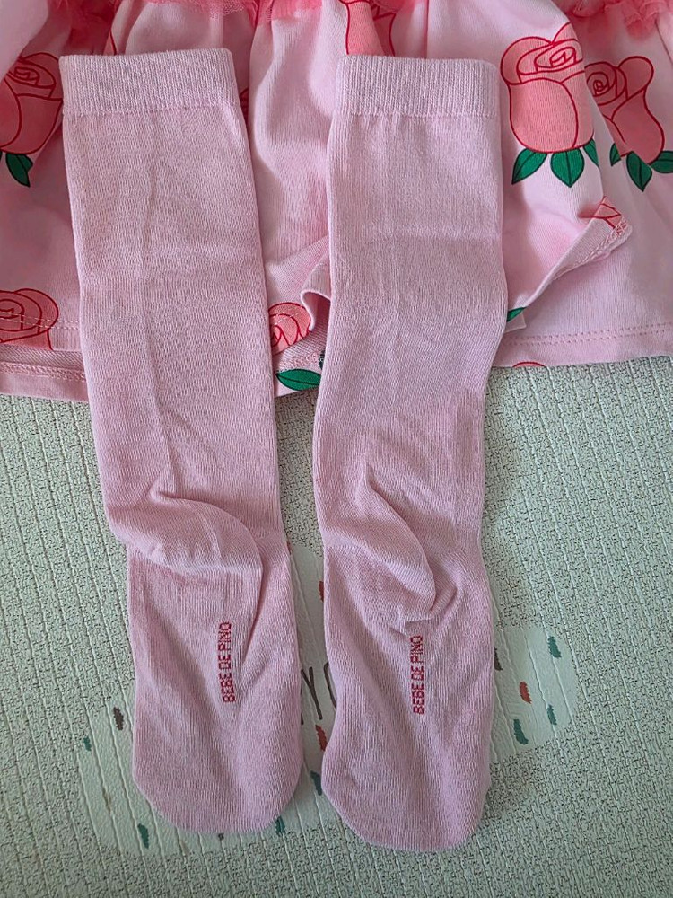 (미착용) 베베드피노 로즈 튜튜 프릴 원피스130+니삭스120세트 이미지