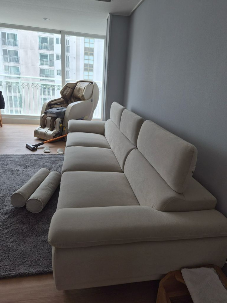 모던한 패브릭 4인용 카우치 소파 (아이보리) 이미지