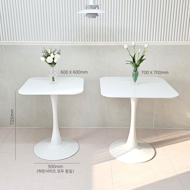 라운드 사각 화이트테이블, 사각 티테이블, 올화이트 테이블, 카페테이블, 카페식탁, 원형테이블, 다이닝테이블 이미지