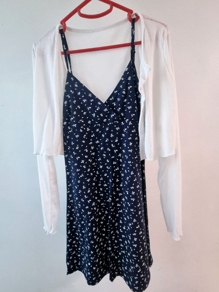 뷔스티에 미니원피스+가디건 세트 키작녀원피스 끈나시원피스 크롭긴팔 가디건 이미지