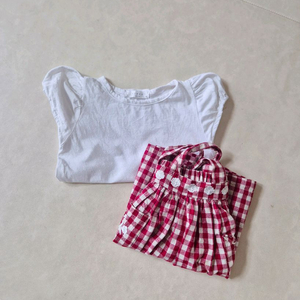 여아 퍼프 소매티 L , 체크 스커트 120 일괄 이미지