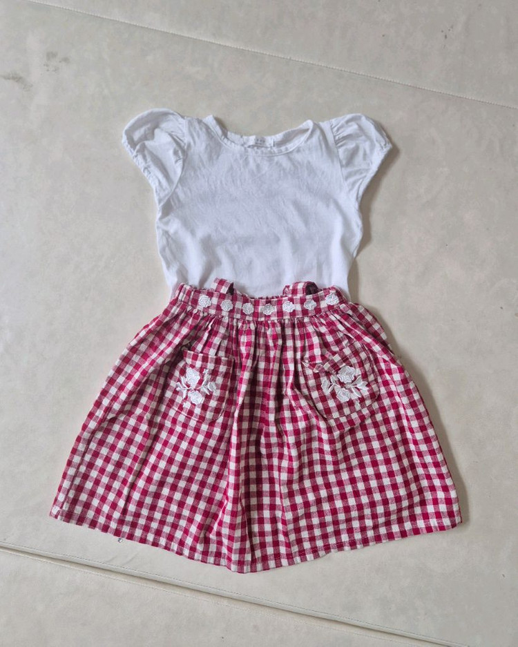 여아 퍼프 소매티 L , 체크 스커트 120 일괄 이미지