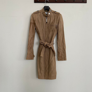 크리스찬 디올 양가죽 브라운 벨티드 견장 롱 코트 이미지