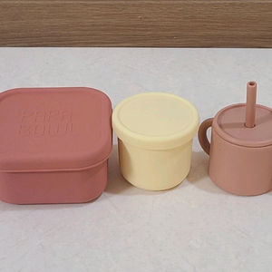 홍스파파 실리콘 이유식 용기 반찬통 빨대컵 세트 이미지