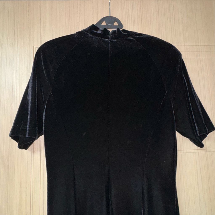 고급 벨벳 반팔 롱원피스 롱드레스 블랙 파티룩 연말룩 이미지