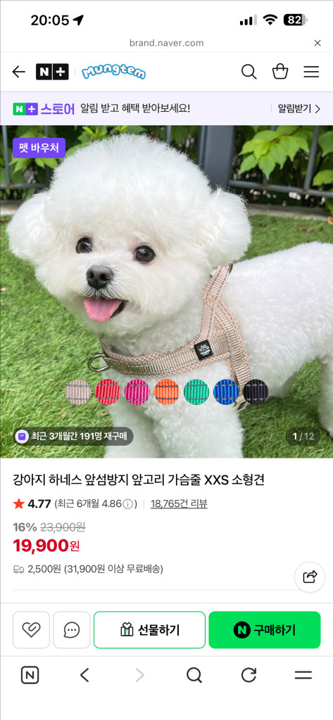 멍템 앞섬방지 강아지 하네스 리드줄 세트 이미지