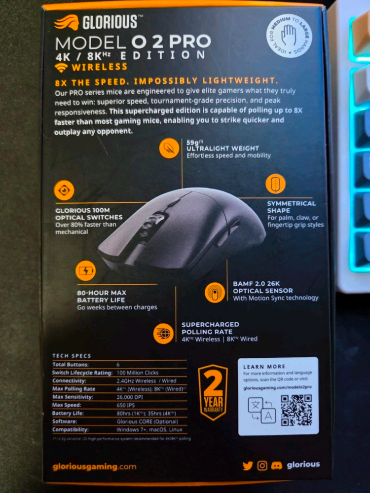 글로리어스 Model O2 PRO 8K 게이밍 무선마우스 판매합니다. 이미지