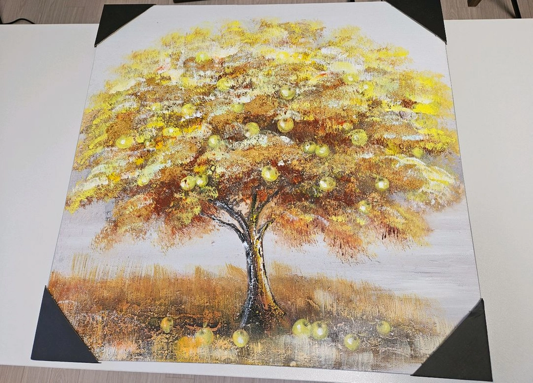 유화작가 작품 황금박 사과나무 그림 두점 이미지