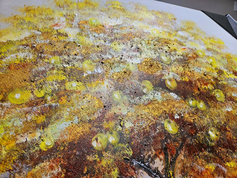 유화작가 작품 황금박 사과나무 그림 두점 이미지
