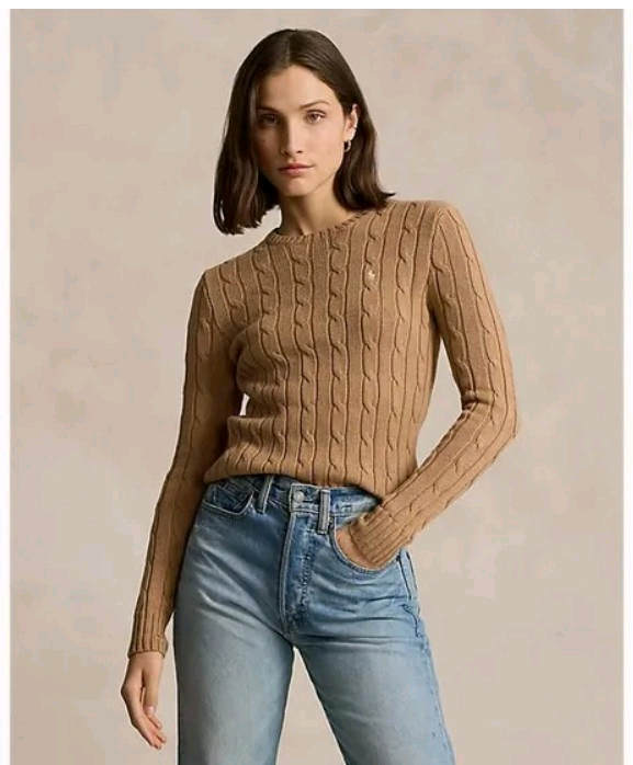 폴로 랄프로렌 케이블니트 케이블스웨터 카멜S 현대백화점 코튼 크루넥스웨터 이미지