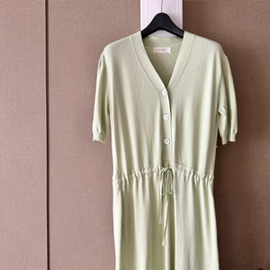 유메르 umer 스트링 반팔 니트 롱 원피스 민트 초록색여름끈가디건연두 이미지