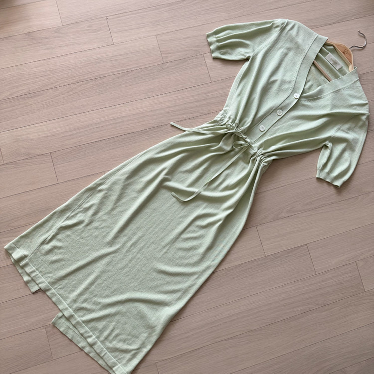 유메르 umer 스트링 반팔 니트 롱 원피스 민트 초록색여름끈가디건연두 이미지