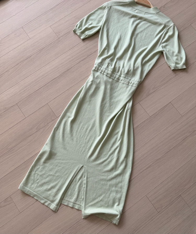 유메르 umer 스트링 반팔 니트 롱 원피스 민트 초록색여름끈가디건연두 이미지