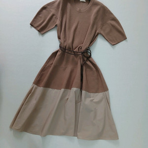 시스템 배색 니트 롱원피스 이미지