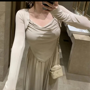 플랫퍼 나시 가디건 드레이프세트 베이지 이미지