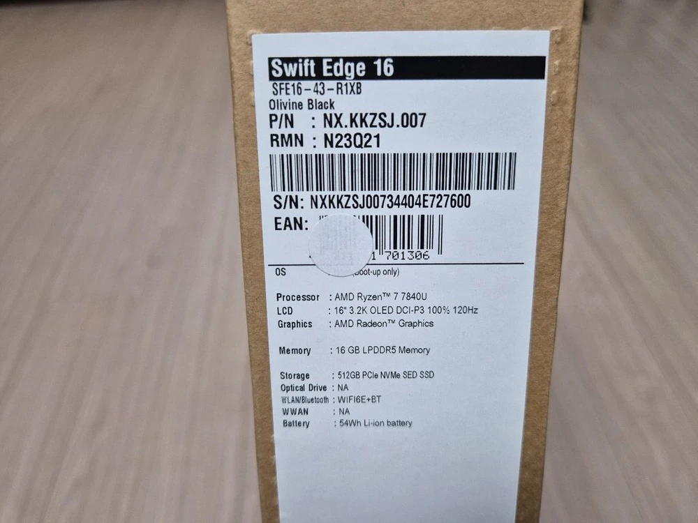 에이서 스위프트 엣지 16 OLED SSD 512GB 단순개봉 이미지