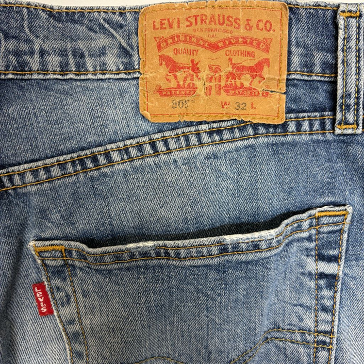 리바이스 505 데님 반바지 W32 연청 워싱 쇼츠 이미지