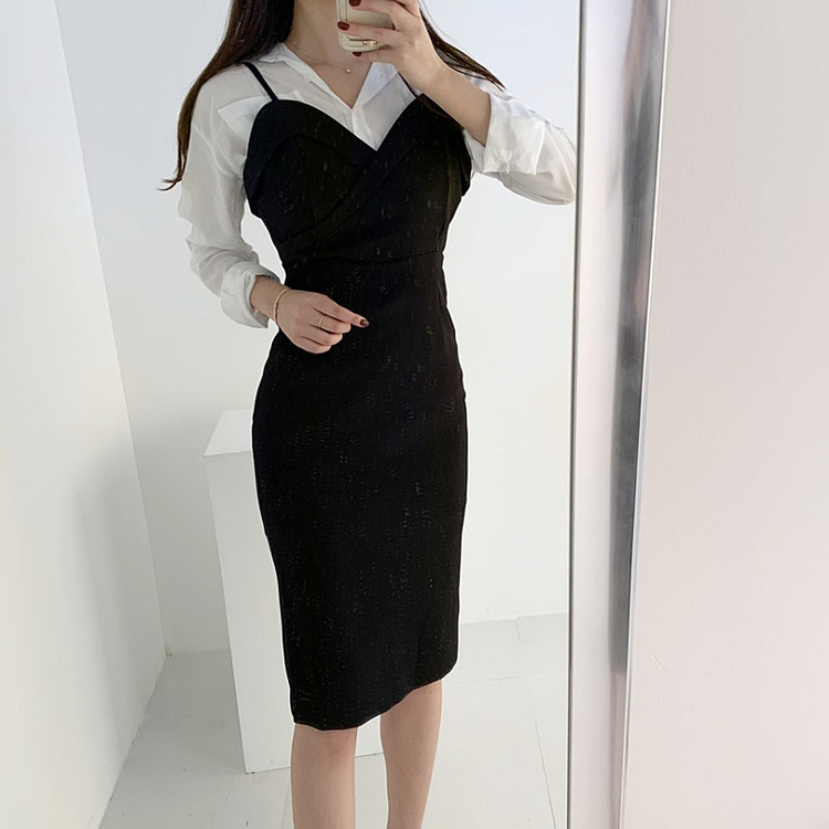 뒷트임 튤립 뷔스티에 원피스 하객룩 이미지