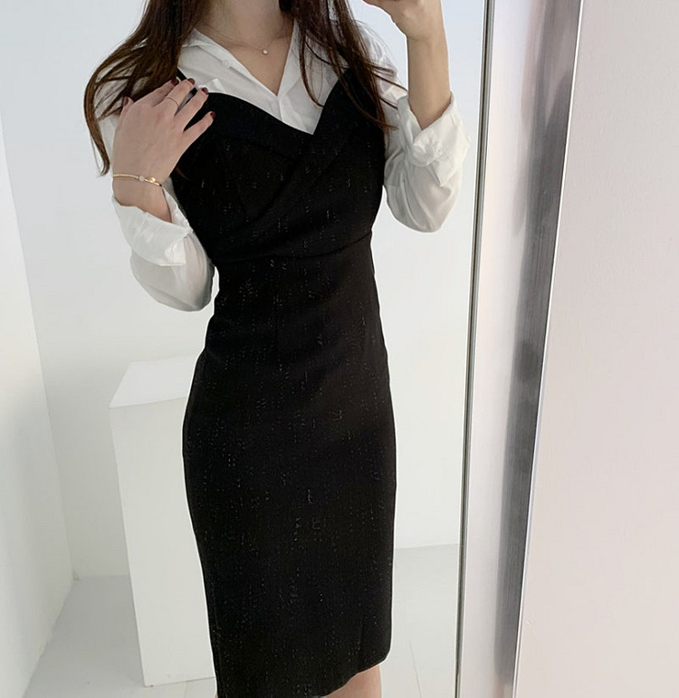 뒷트임 튤립 뷔스티에 원피스 하객룩 이미지