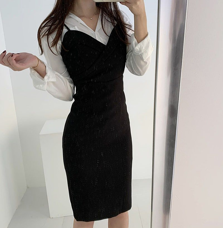 뒷트임 튤립 뷔스티에 원피스 하객룩 이미지